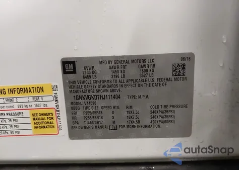 2017 Chevrolet Traverse 1Lt from USA, damaged, VIN 1GNKVGKD7HJ111404